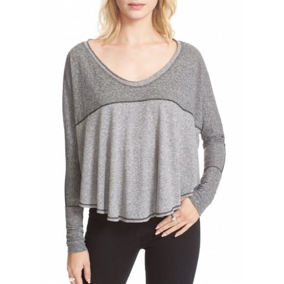 Free People | Cloud Nine Relaxed Tee Heathered Scoop Neck Long Sleeves Gray XS - Picture 2 of 8